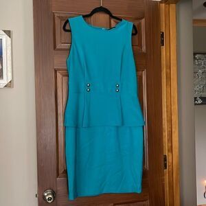Sleek Teal Peplum Dress with Gold Detail